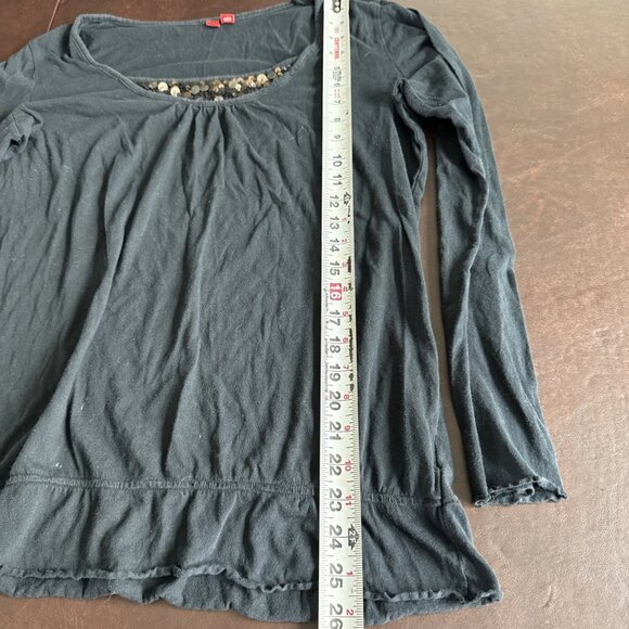 Esprit Womens Black Sequin Scoop Neck Long Sleeve Top L - Picture 7 of 9